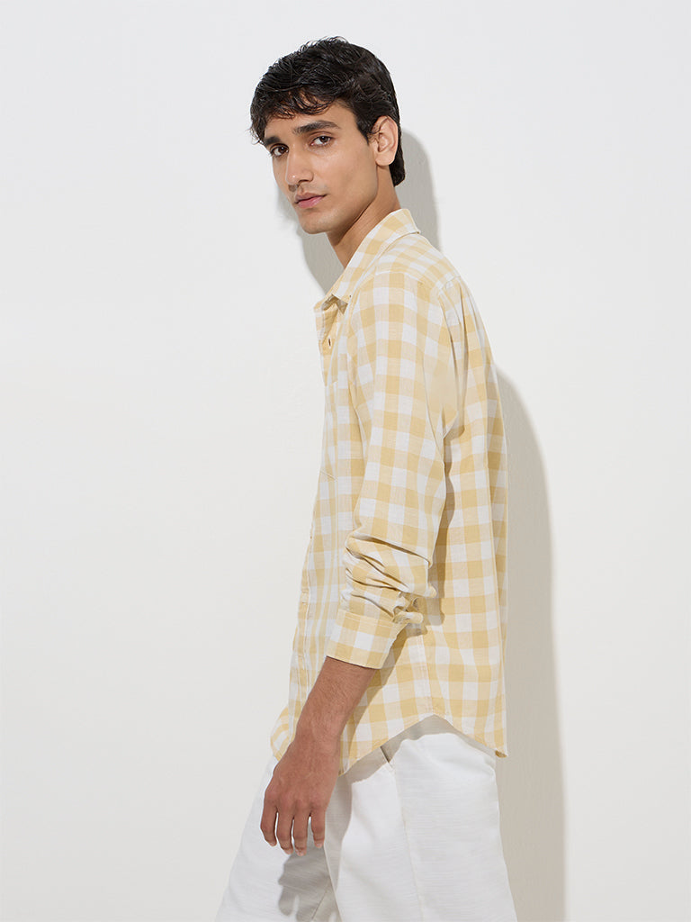 WES Casuals Mustard Checks Relaxed-Fit Cotton-Blend Shirt - Image 2