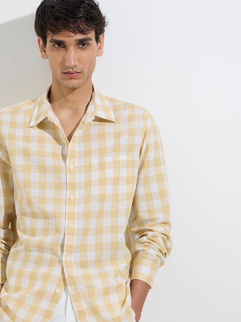 WES Casuals Mustard Checks Relaxed-Fit Cotton-Blend Shirt - Image 3
