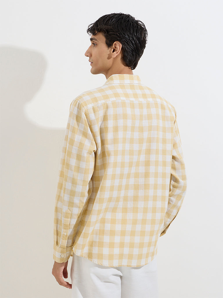 WES Casuals Mustard Checks Relaxed-Fit Cotton-Blend Shirt - Image 4