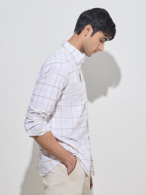 WES Casuals White Checkered Relaxed-Fit Cotton Shirt