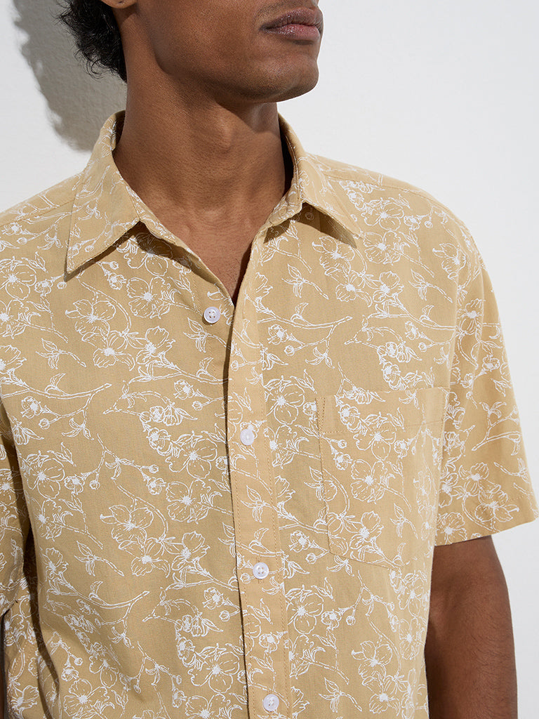 WES Casuals Mustard Floral Relaxed-Fit Cotton-Blend Shirt - Image 2