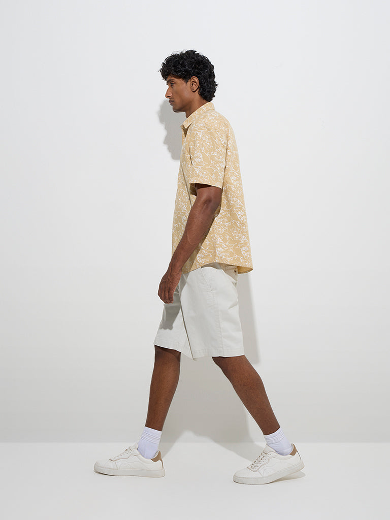 WES Casuals Mustard Floral Relaxed-Fit Cotton-Blend Shirt - Image 3