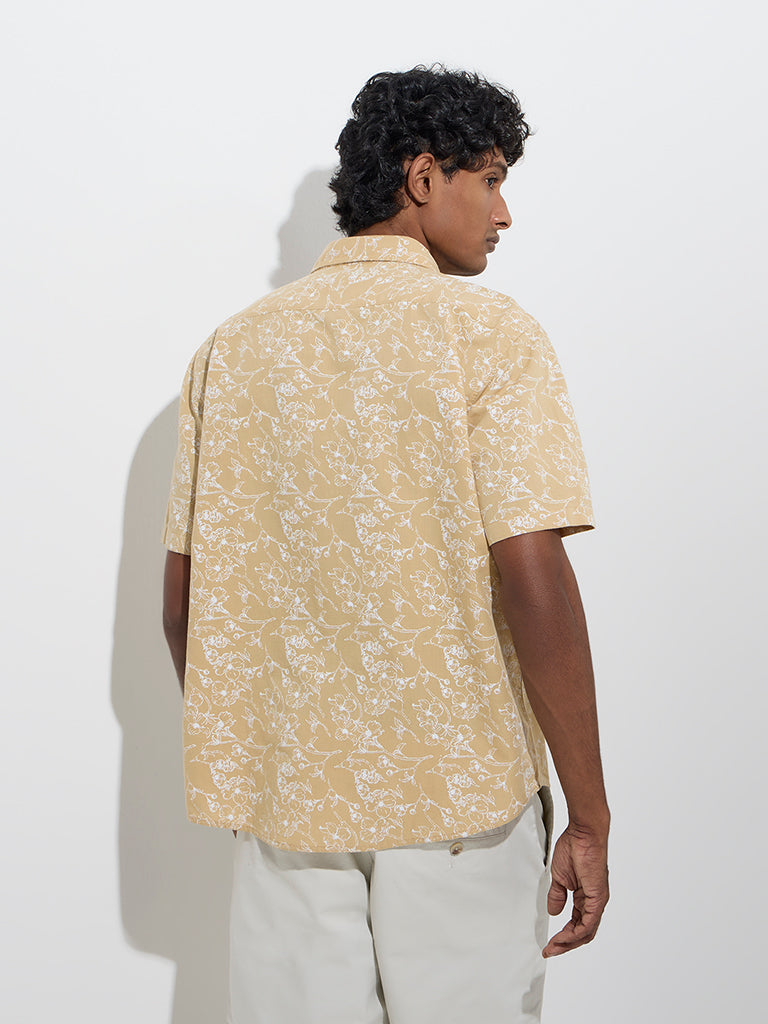 WES Casuals Mustard Floral Relaxed-Fit Cotton-Blend Shirt - Image 4