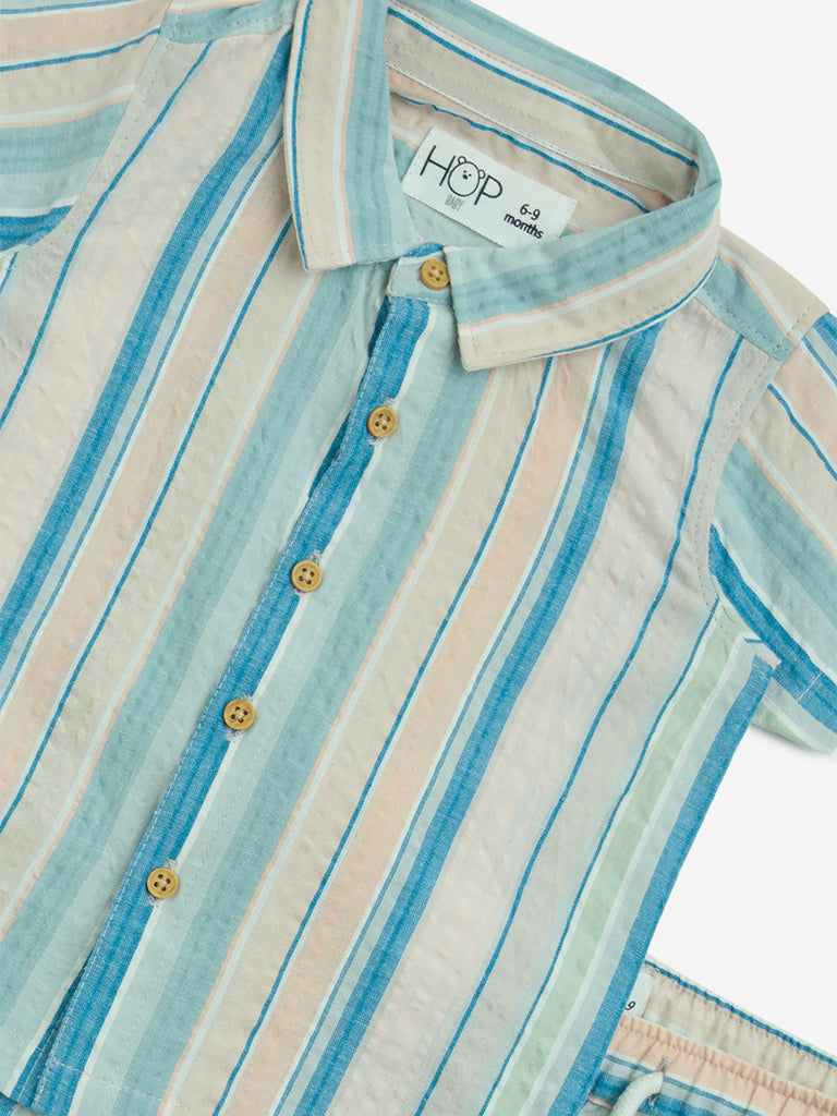 HOP Baby Multicolour Striped Cotton Shirt and Shorts Set - Image 3
