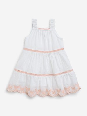 HOP Baby White Embroidered Cotton Tiered Dress
