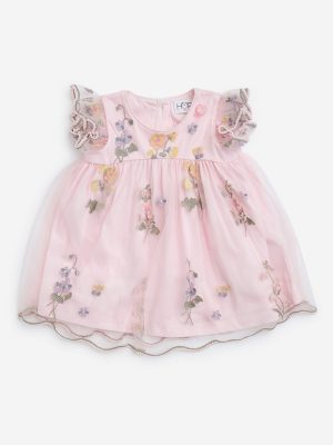 HOP Baby Pink Floral Design A-Line Dress