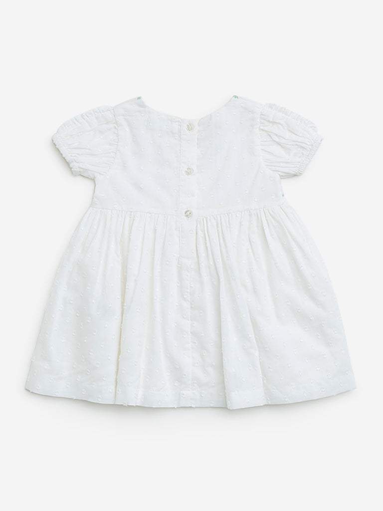 HOP Baby White Floral Embroidered Cotton A-Line Dress - Image 2