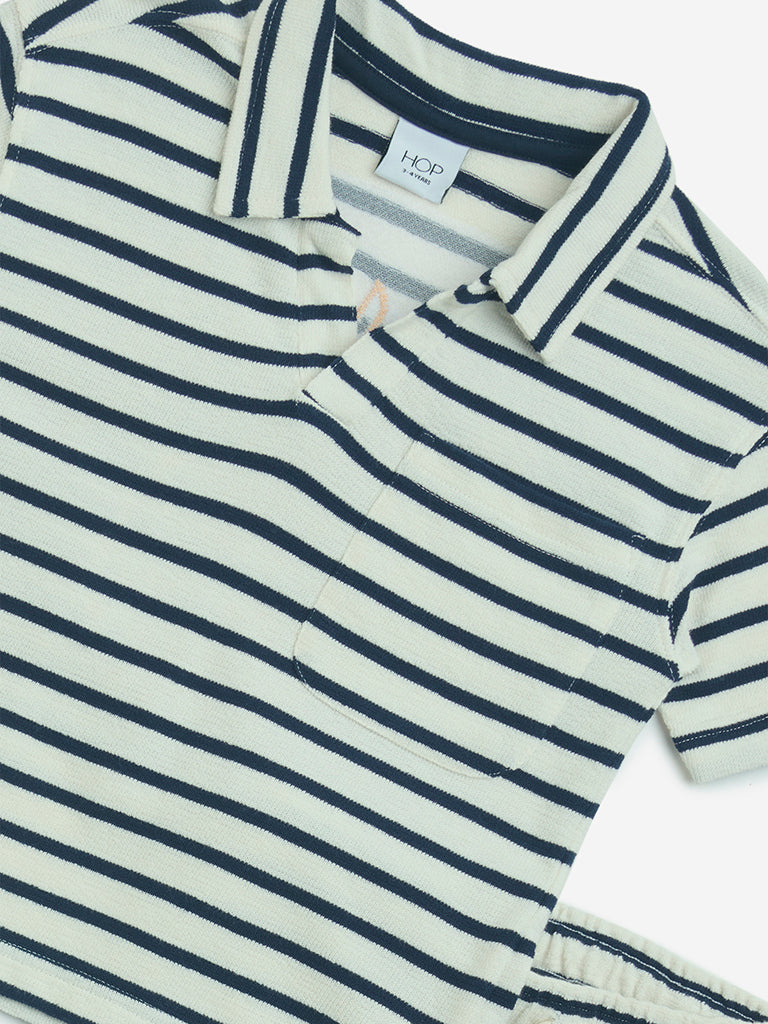 HOP Kids Navy Striped Cotton T-Shirt and Shorts Set - Image 3