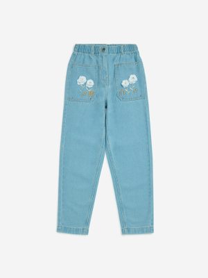 HOP Kids Light Blue Floral Design Relaxed-Fit High-Rise Jeans