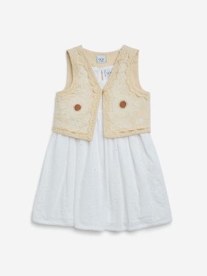 HOP Kids Off-White Floral Cotton A-Line Dress with Jacket