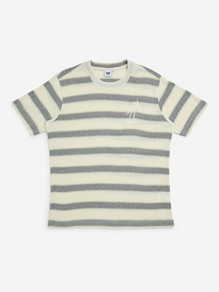 Y&F Kids Off-White Striped Cotton-Blend T-Shirt - Image 3