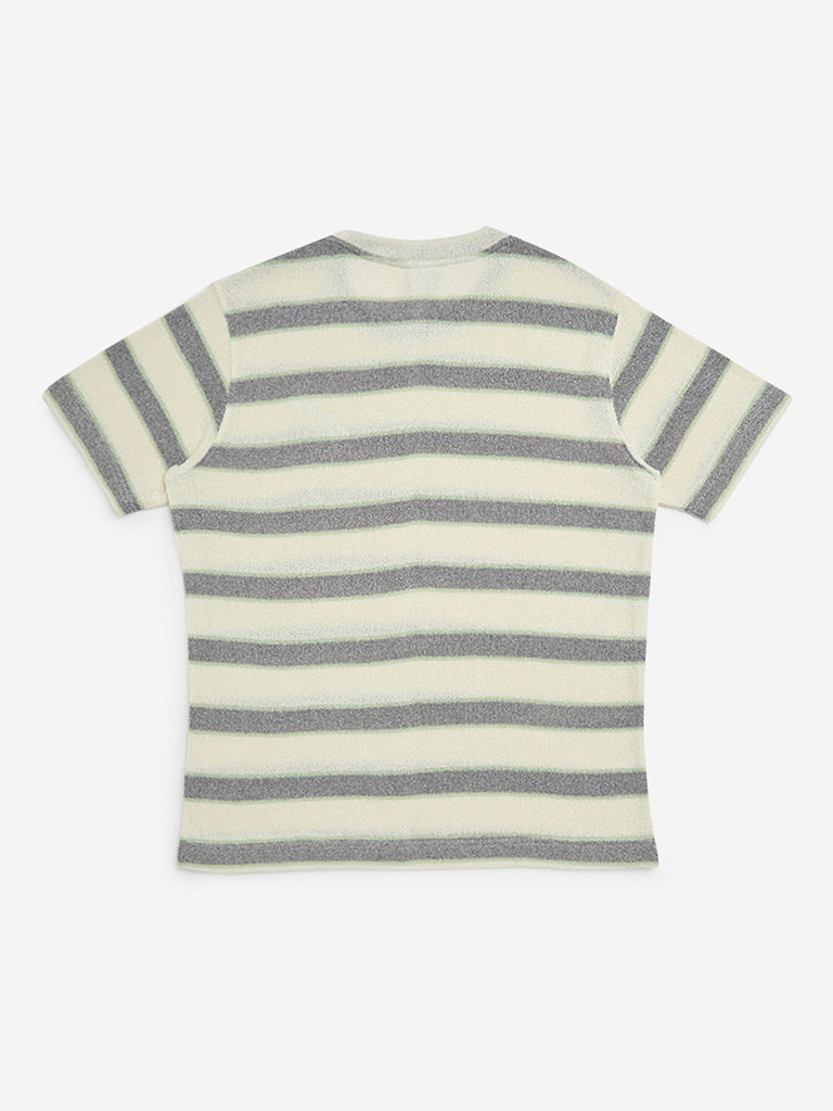 Y&F Kids Off-White Striped Cotton-Blend T-Shirt - Image 4