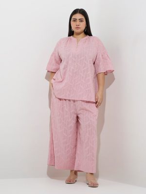 Diza Pink Leaf Design Cotton Ethnic Pants