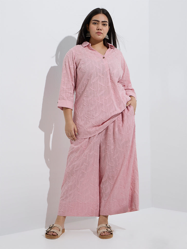Diza Pink Leaf Design Cotton Ethnic Tunic