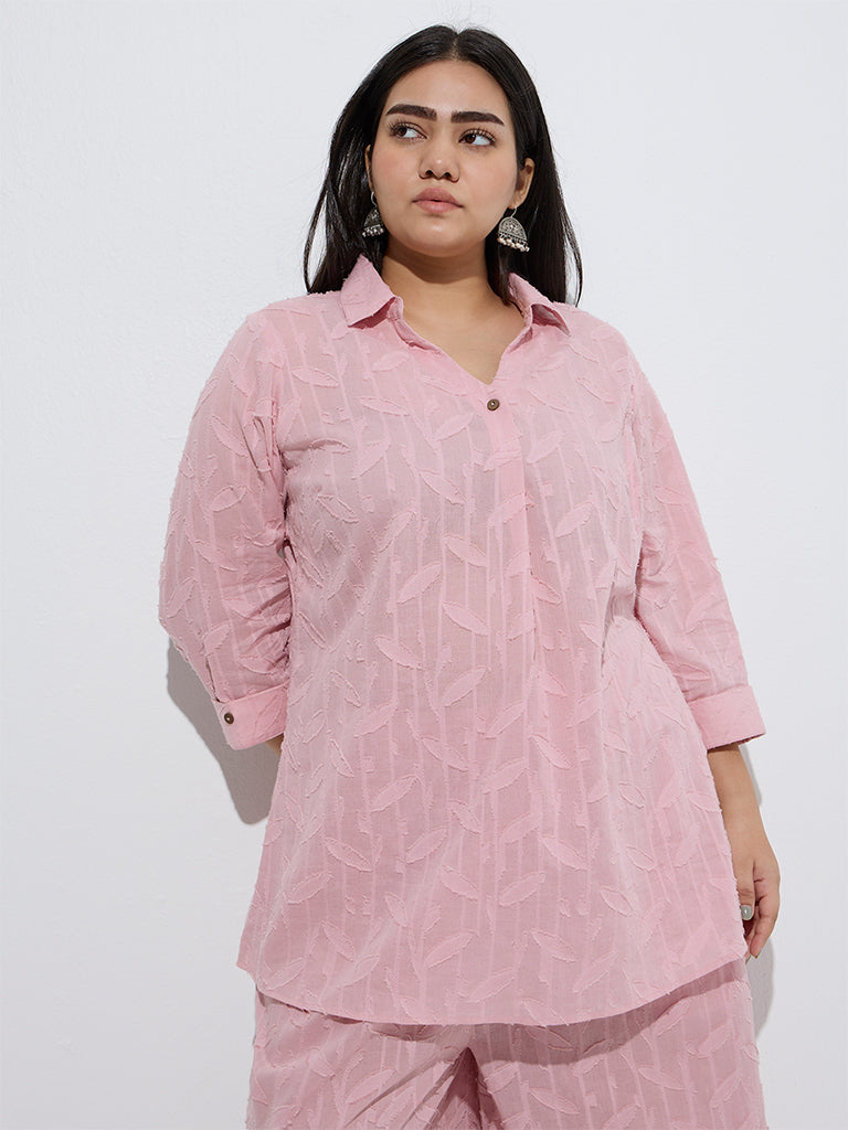 Diza Pink Leaf Design Cotton Ethnic Tunic - Image 2