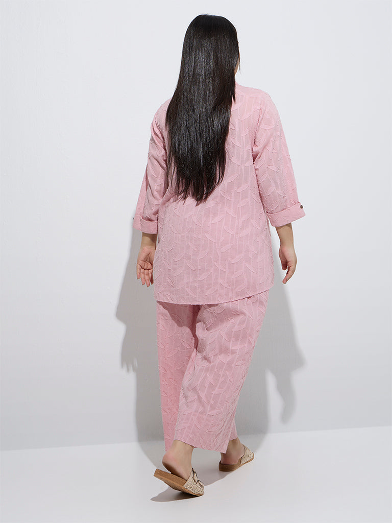 Diza Pink Leaf Design Cotton Ethnic Tunic - Image 4