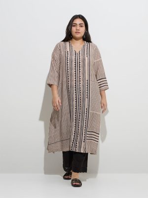 Diza Light Beige Printed A-Line Kurta