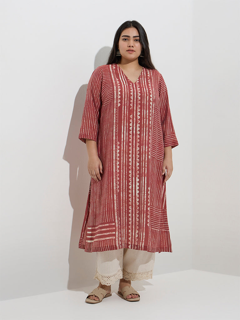 Diza Red Printed A-Line Kurta - Image 2