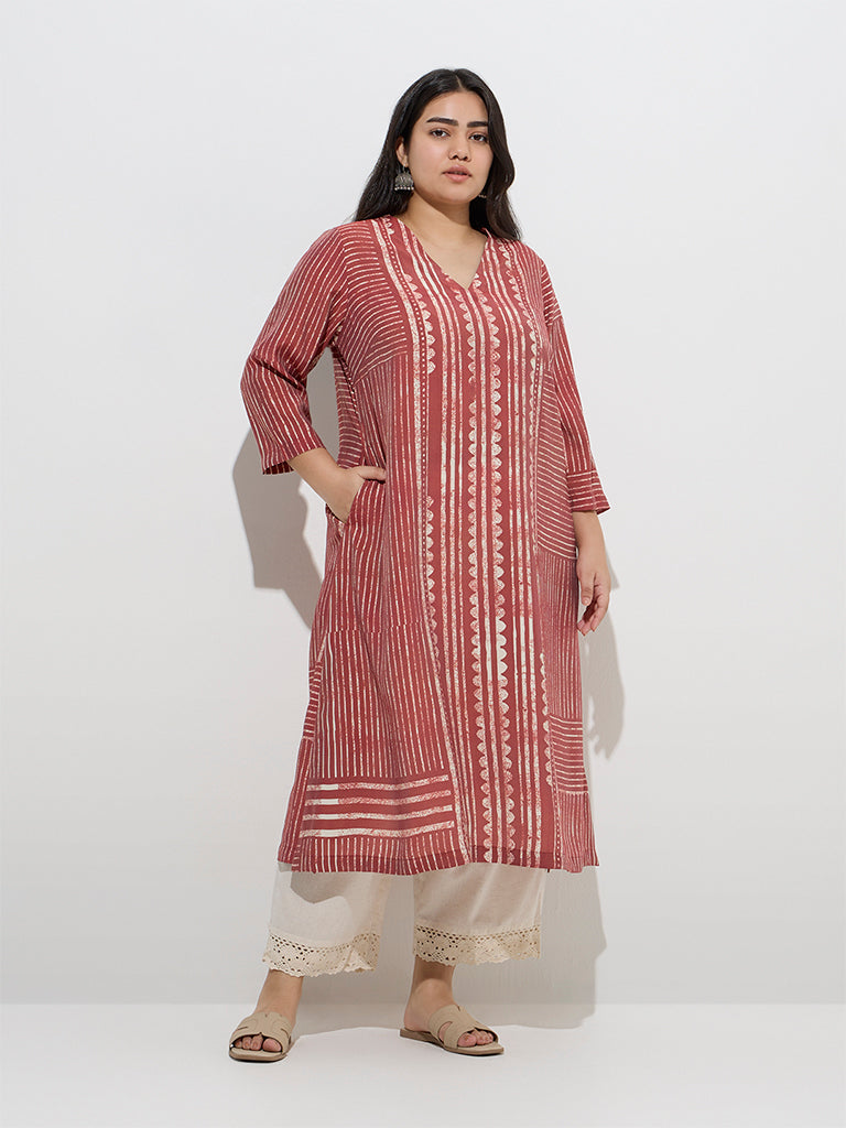 Diza Red Printed A-Line Kurta
