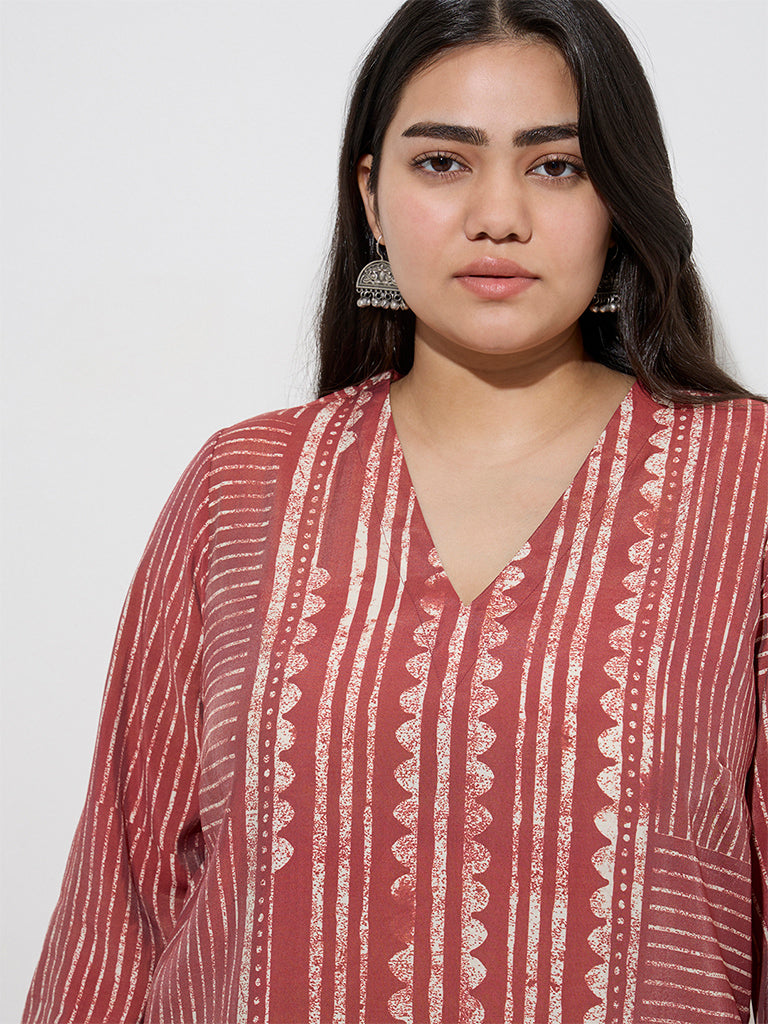 Diza Red Printed A-Line Kurta - Image 3