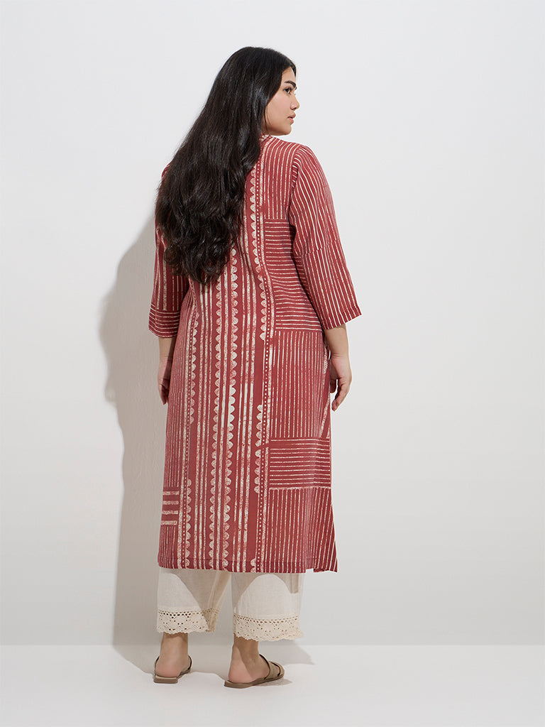 Diza Red Printed A-Line Kurta - Image 4