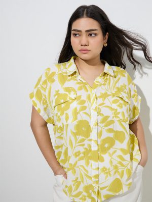 Gia Lime Floral Design Textured Shirt