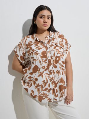 Gia Brown Floral Printed Cotton Shirt