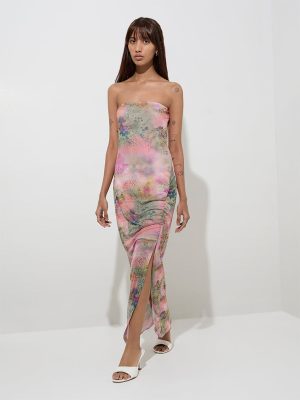 Nuon Multicolour Animal Design Mesh Bodycon Dress