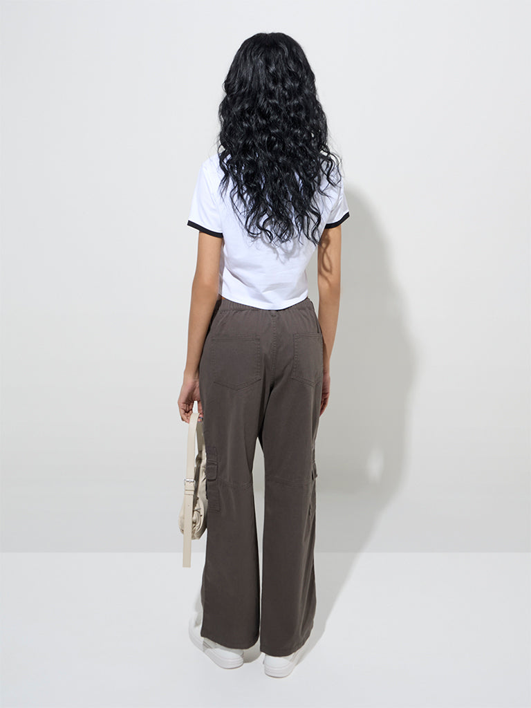 Nuon Dark Brown Cargo-Style Mid-Rise Cotton Pants - Image 4