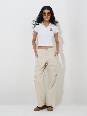 Nuon Beige Cargo-Style Mid-Rise Cotton Pants