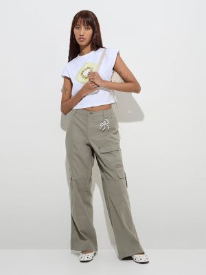 Nuon Sage Cargo-Style High-Rise Cotton Pants