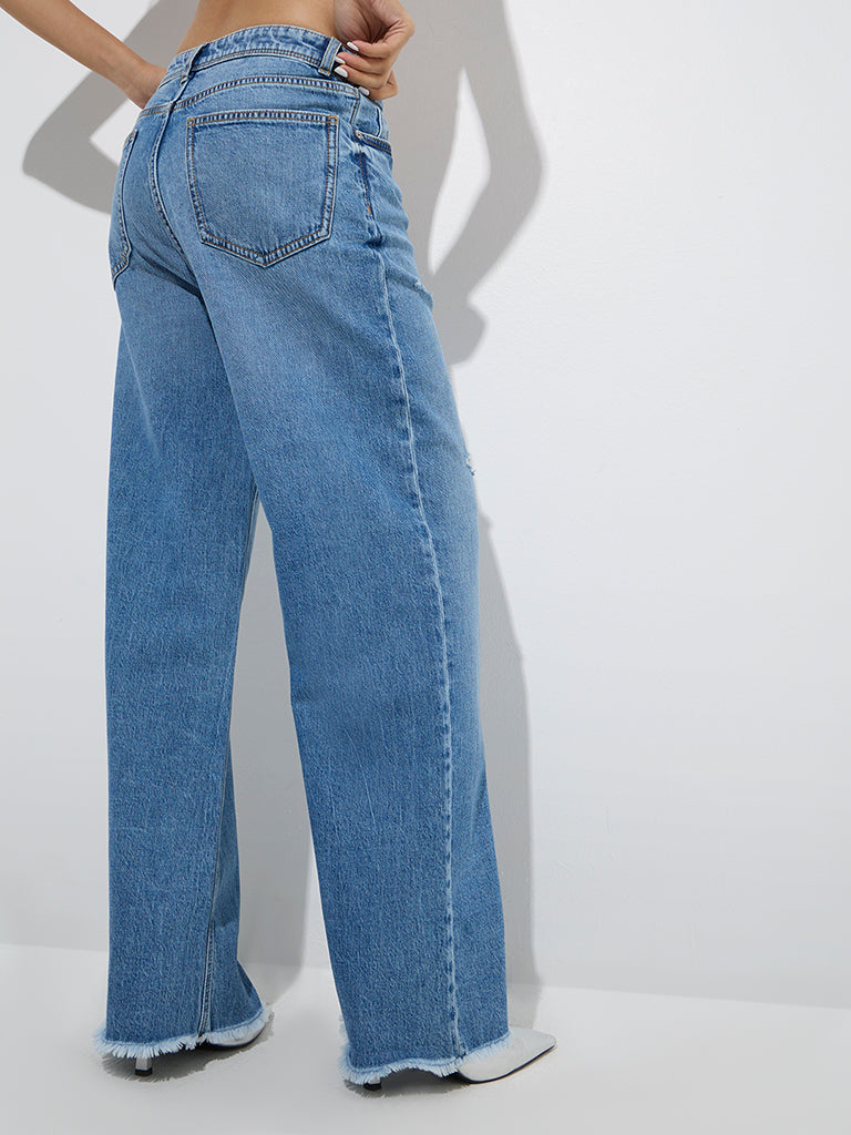 Nuon Blue Distressed Relaxed-Fit High-Rise Jeans - Image 4