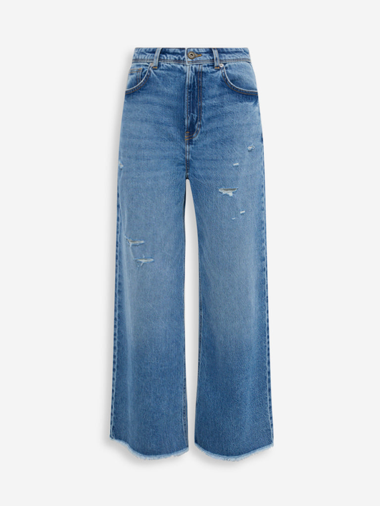 Nuon Blue Distressed Relaxed-Fit High-Rise Jeans - Image 5