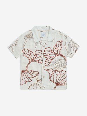 HOP Kids Beige Botanical Design Cotton Shirt