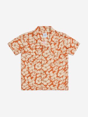 HOP Kids Orange Floral Printed Cotton Shirt