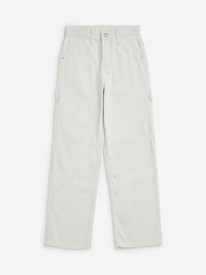 Y&F Kids White Straight-Fit Mid-Rise Jeans