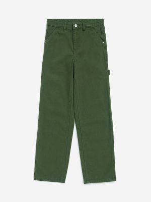 Y&F Kids Olive Straight-Fit Mid-Rise Jeans