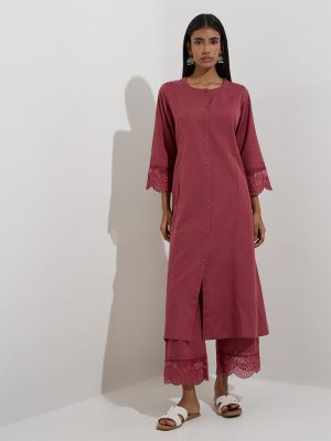 Utsa Maroon Organza-Detailed A-Line Kurta