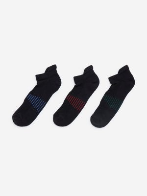 WES Lounge Black Cotton-Blend Trainer Socks - Pack of 3