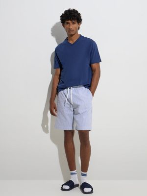 WES Lounge Blue Relaxed-Fit Mid-Rise Cotton-Blend Shorts