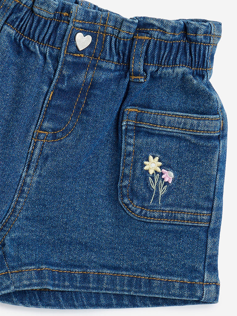 HOP Baby Blue High-Rise Denim Shorts - Image 3