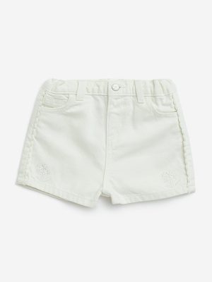 HOP Baby White High-Rise Denim Shorts