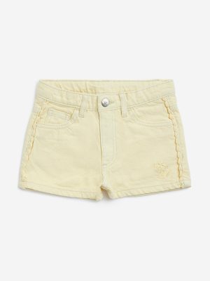 HOP Kids Yellow High-Rise Denim Shorts