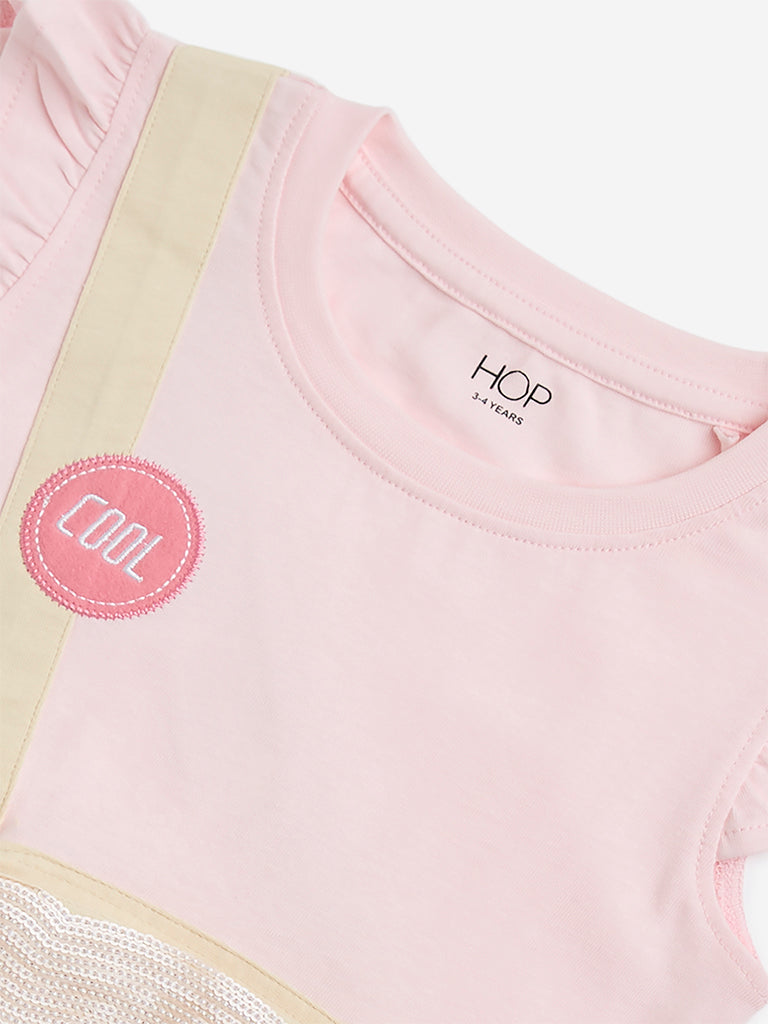 HOP Kids Pink Sequin Embellished Cotton T-Shirt - Image 3