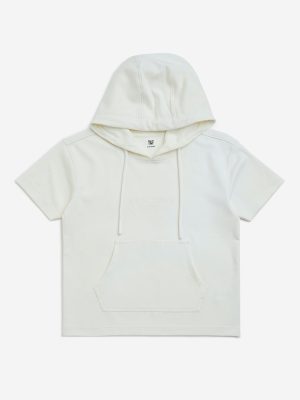 Y&F Kids Off-White Text Design Cotton-Blend Hoodie