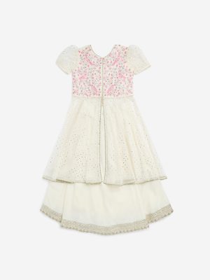 Utsa Kids Off-White Floral Embroidered A-Line Kurta and Palazzos - (2-8yrs)