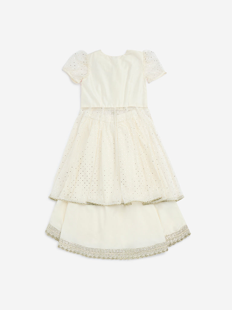 Utsa Kids Off-White Floral Embroidered A-Line Kurta and Palazzos - (2-8yrs) - Image 2