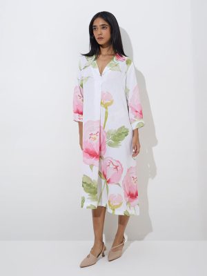 Zuba White Floral Printed A-Line Dress