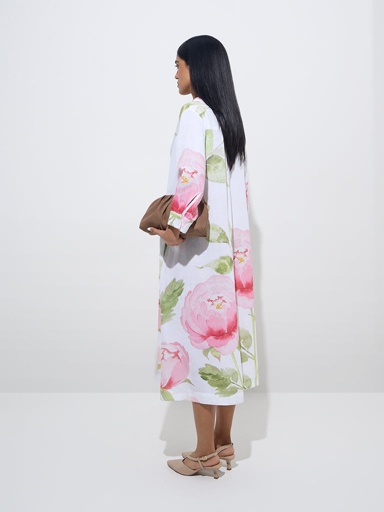 Zuba White Floral Printed A-Line Dress - Image 4