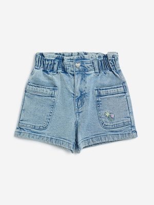 HOP Kids Light Blue Mid-Rise Denim Shorts